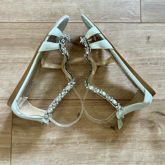 Badgley Mischka Metallic Silver Jeweled Flat Leather Carey Sandal - Picture 5 of 16